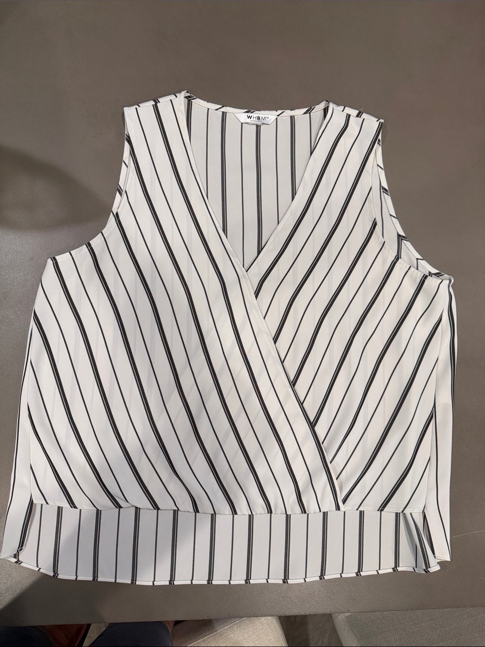 White House Black Market Black and White Striped Sleeveless Surplice Top